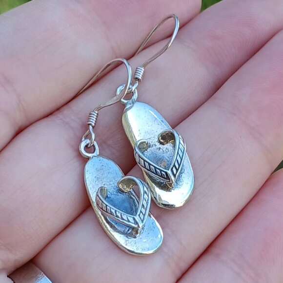 Sterling Silver 925 Flip Flop Hook Earrings - Picture 1 of 6